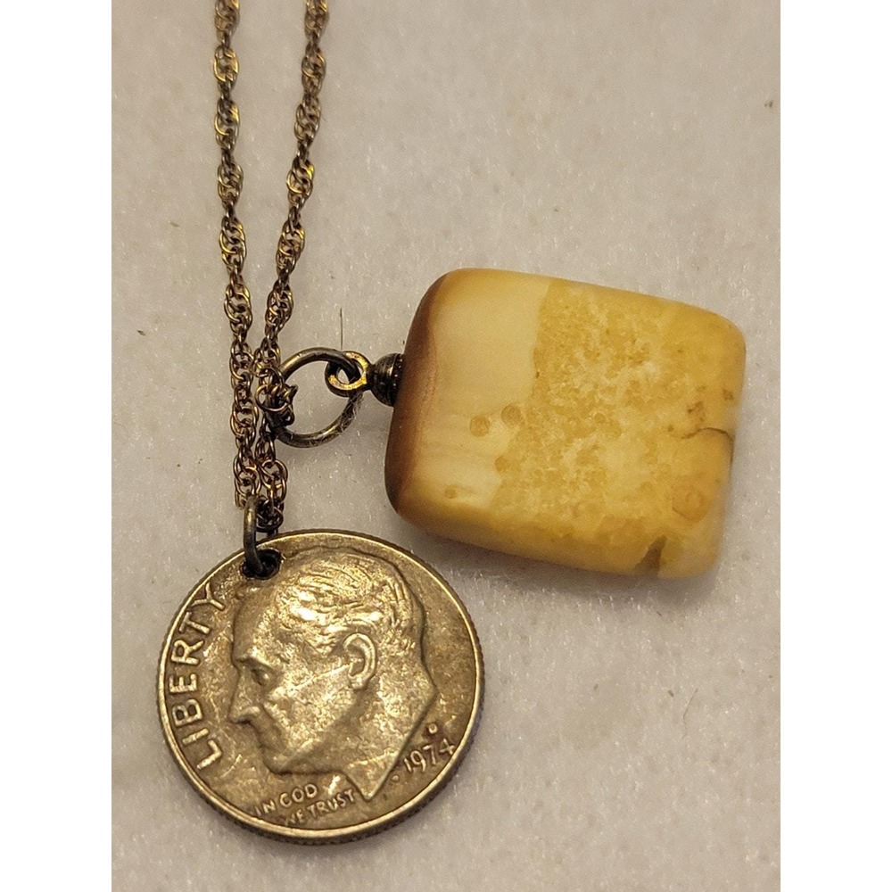 Handmade Necklace Gold‎ Tone USA One Dime Coin Charm Pendant Minimalist Jewelry